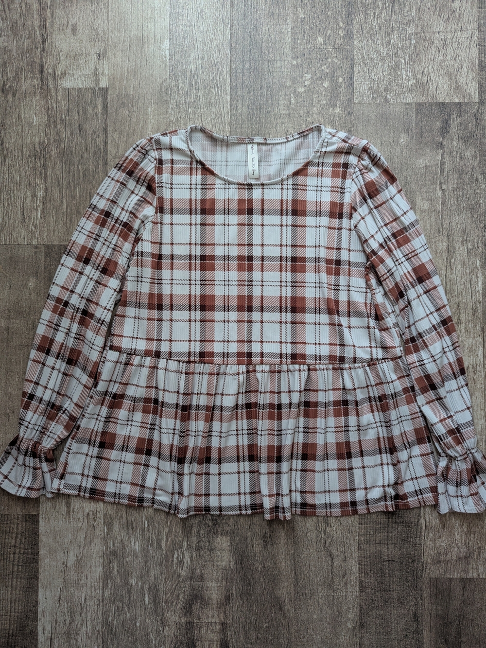 Vanilla Bay Plaid Peplum Blouse - Brown & White